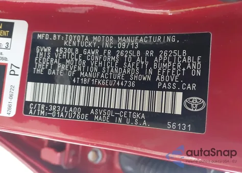 2014 Toyota Camry Xle z USA, uszkodzony, nr VIN 4T1BF1FK6EU744736